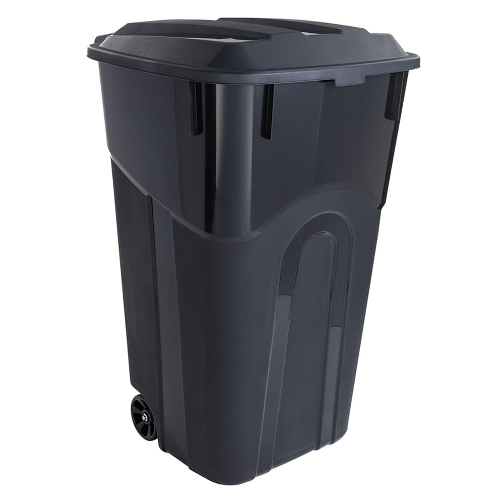 32 Gallon Black Plastic Garbage Can with Attached Lid Q510