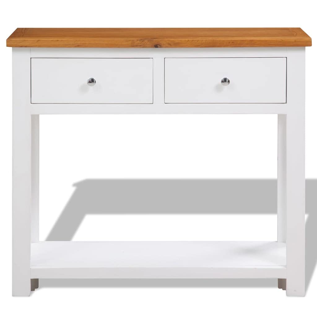 Solid Oak Wood Console Table with Drawers and Shelf X7375
