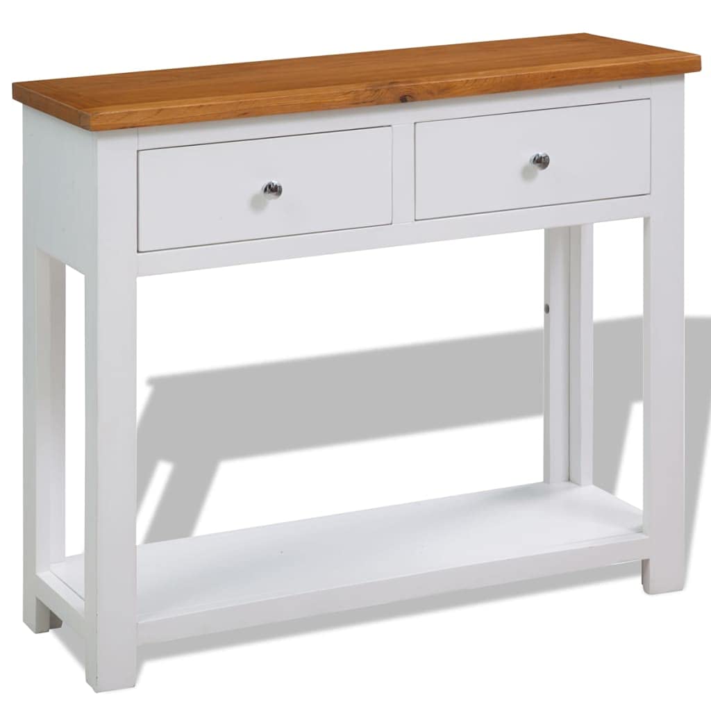 Solid Oak Wood Console Table with Drawers and Shelf X7375