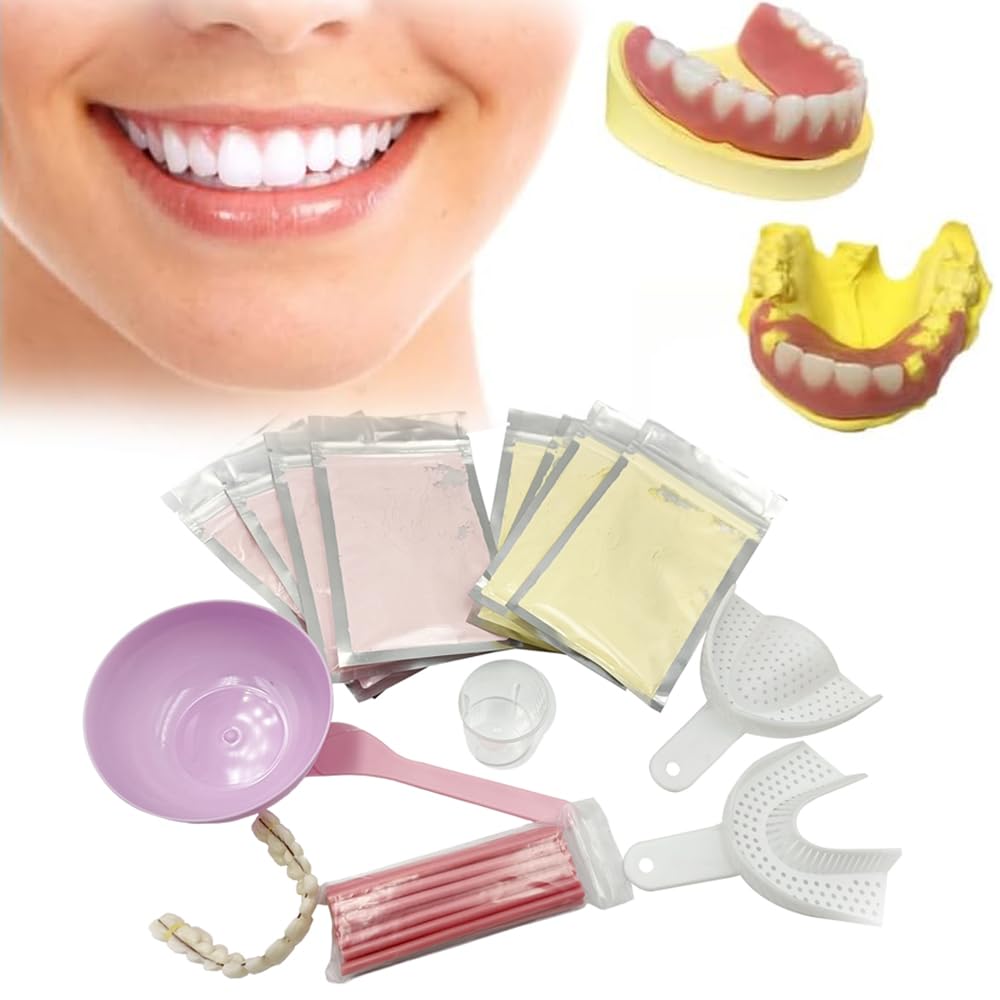 DIY Denture Complete Kit with Impression Material, Gum Material, Components for Top and Bottom Full or Partial Dentures N1304