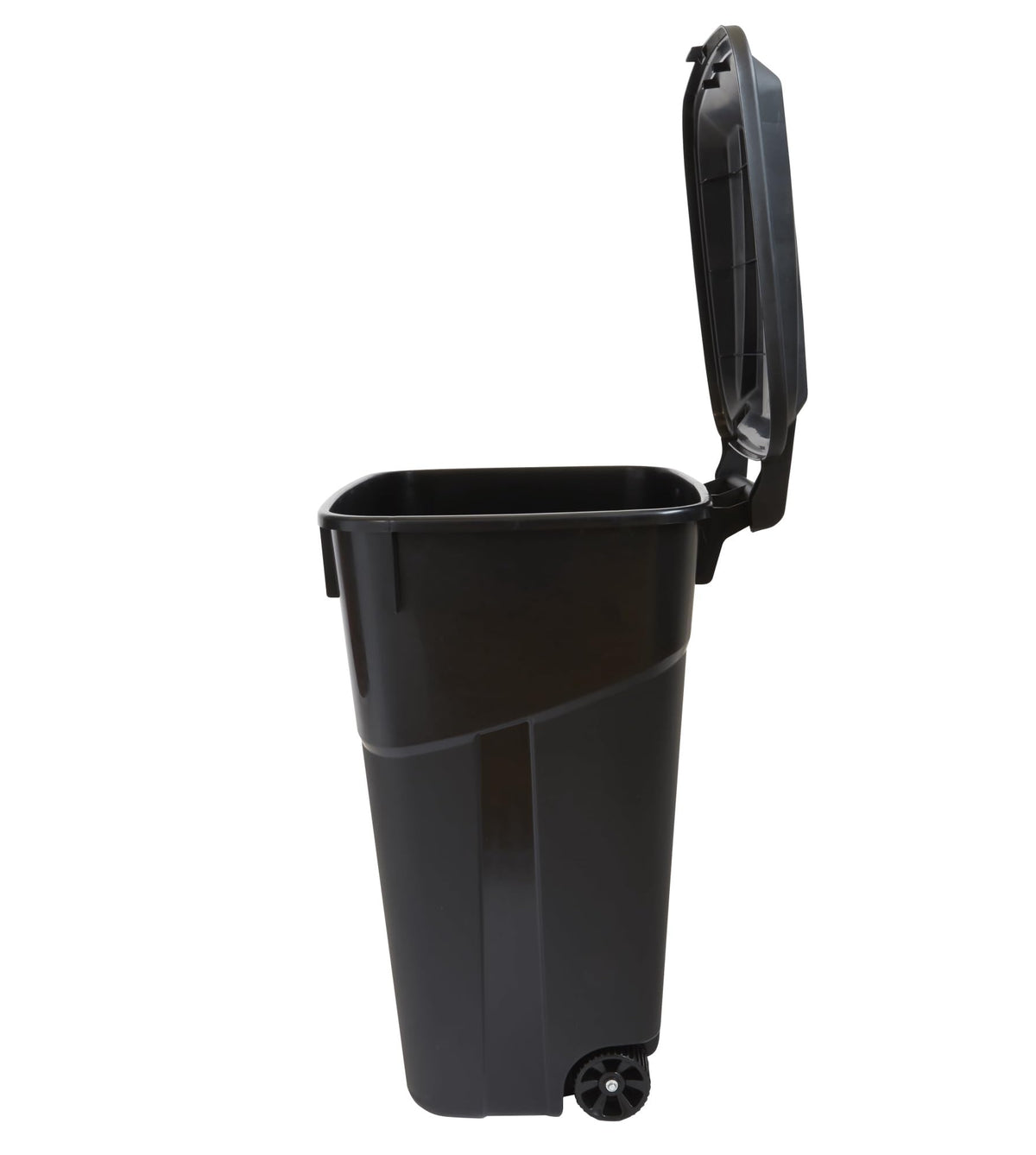 32 Gallon Black Plastic Garbage Can with Attached Lid Q510