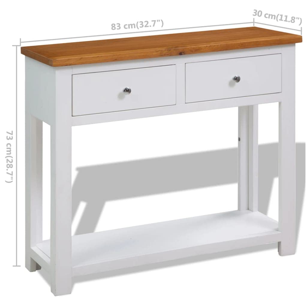 Solid Oak Wood Console Table with Drawers and Shelf X7375