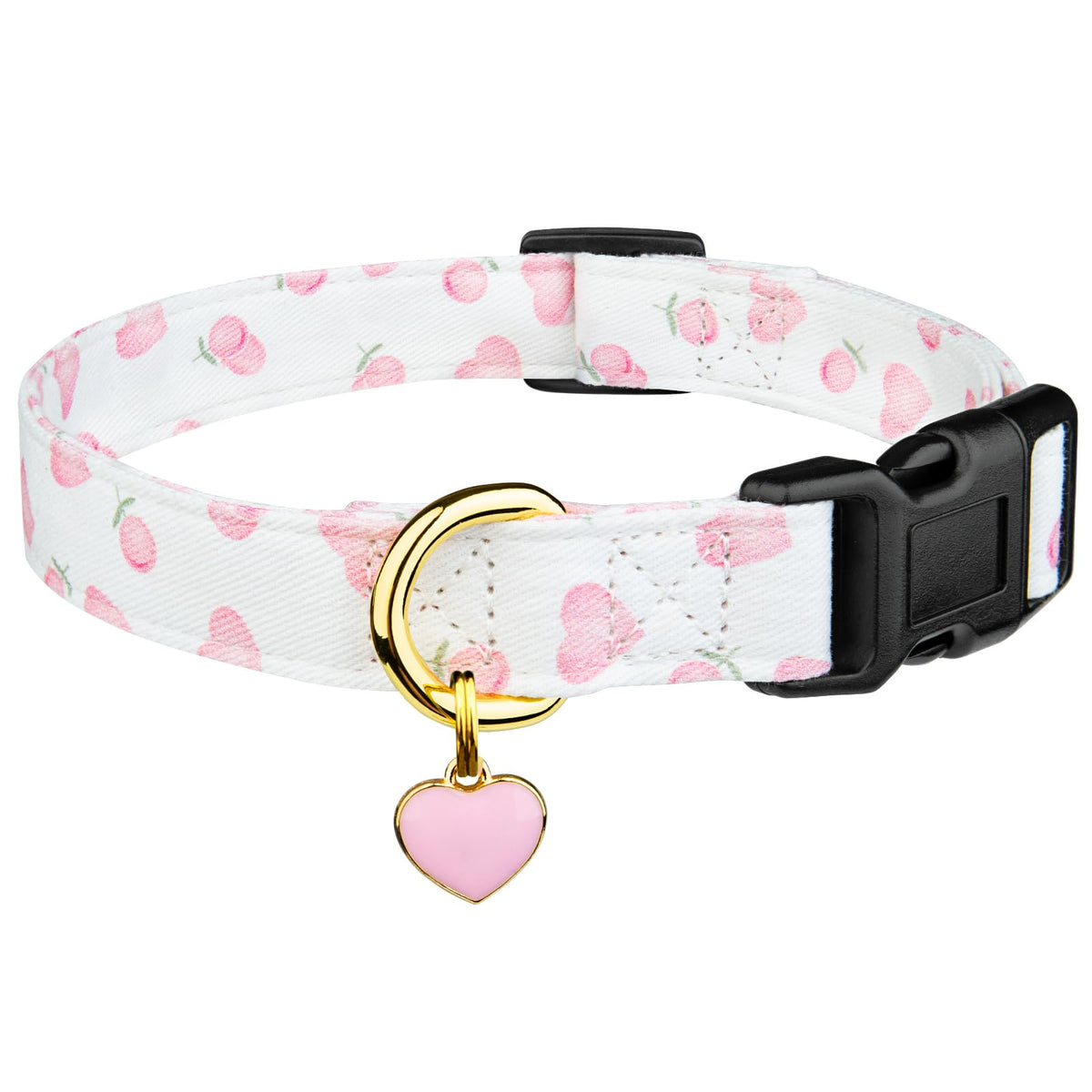 Cotton Dog Collar White and Pink Love Heart with Pendant Y85282