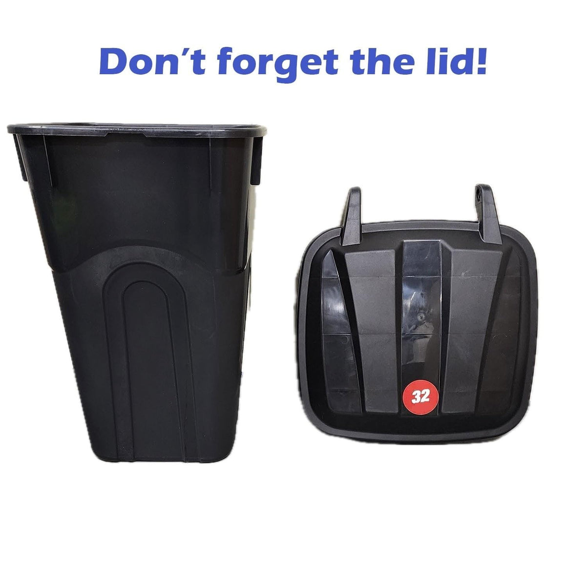 32 Gallon Black Plastic Garbage Can with Attached Lid Q510