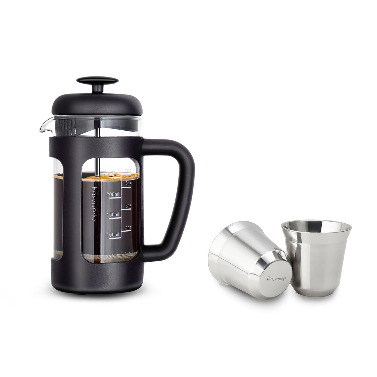 12 oz French Press with 5 oz Stainless Steel Espresso Cups Y903760