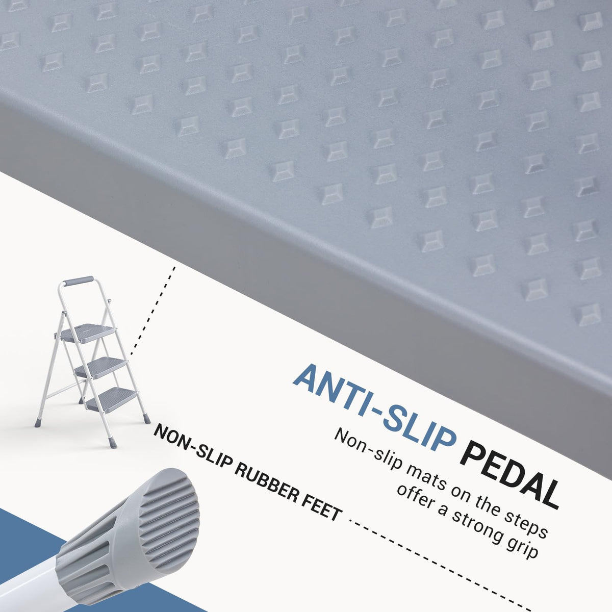 3 Step Ladder with Anti-Slip Pedal and Handrail, 800lbs, Grey J472351