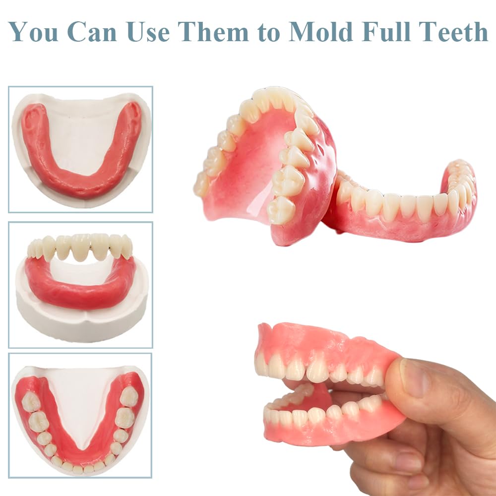 DIY Denture Complete Kit with Impression Material, Gum Material, Components for Top and Bottom Full or Partial Dentures N1304