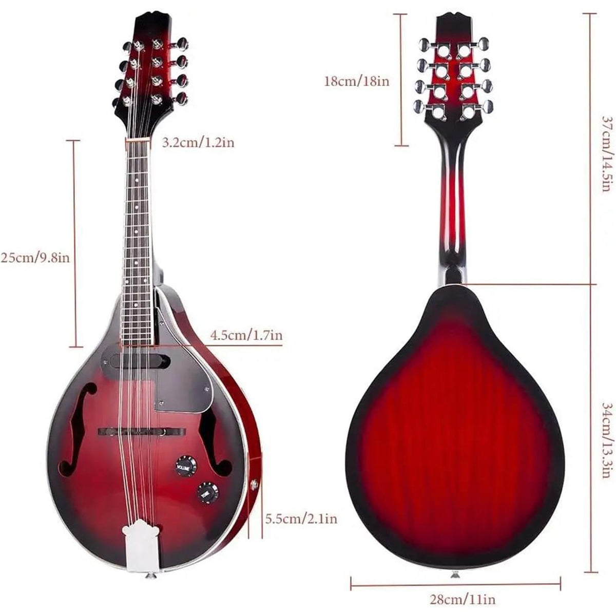 Acoustic Electric Mandolin Instrument Vintage Red Sunburst Mahogany Wood N880
