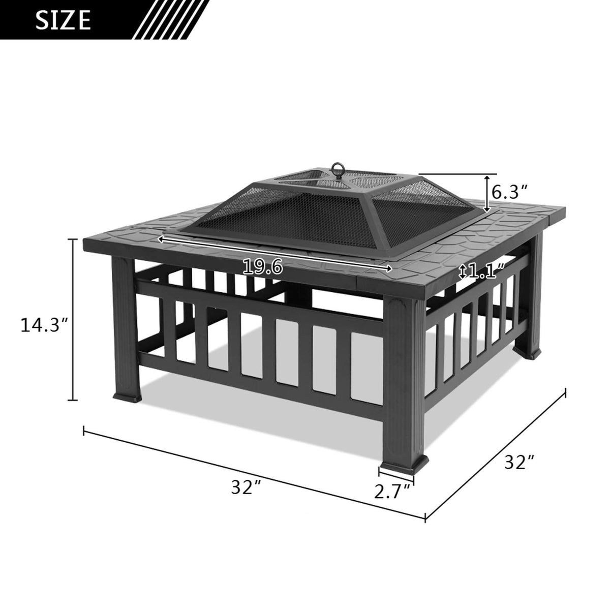 32in Square Metal Fire Pit Table J339707