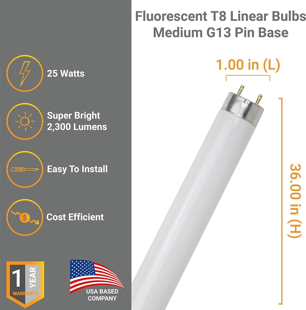 T8 Fluorescent Tube Light Bulb 25W 4100K Cool White G13 Pack of 30 L808728
