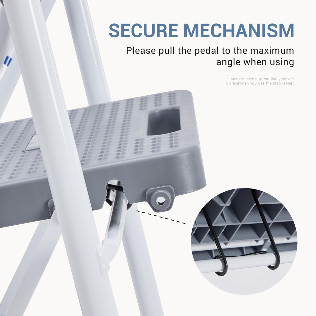 3 Step Ladder with Anti-Slip Pedal and Handrail, 800lbs, Grey J472351