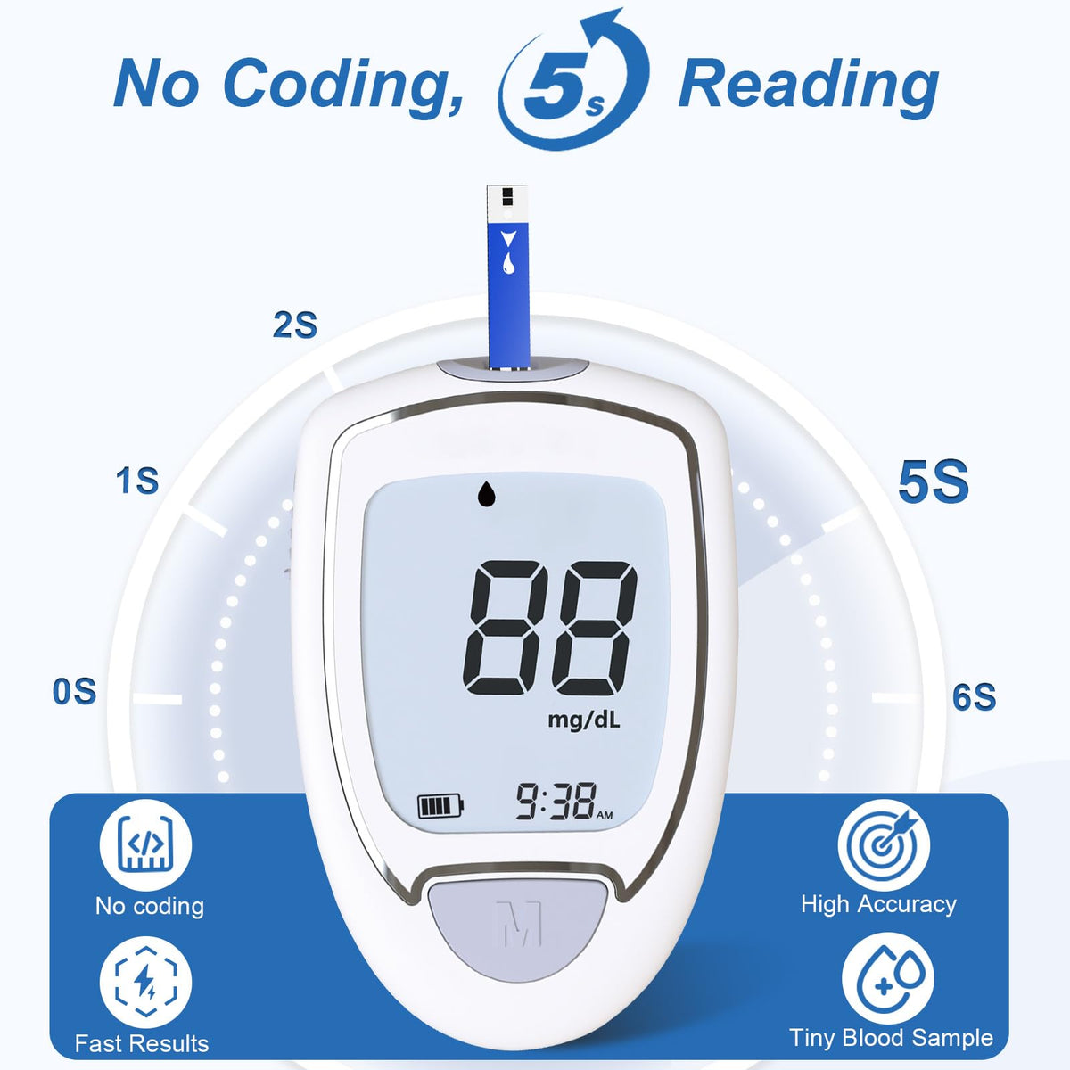 Blood Glucose Monitor Kit with 50 Test Strips & 50 Lancets V439593