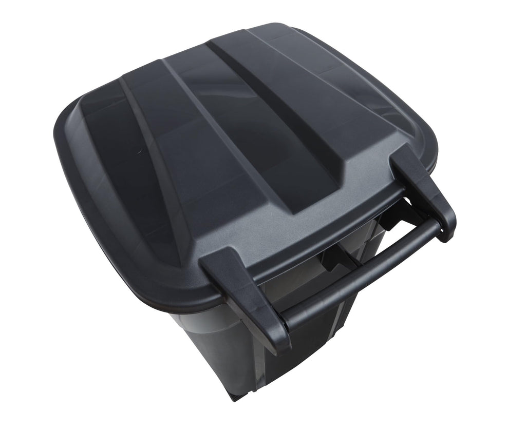 32 Gallon Black Plastic Garbage Can with Attached Lid Q510