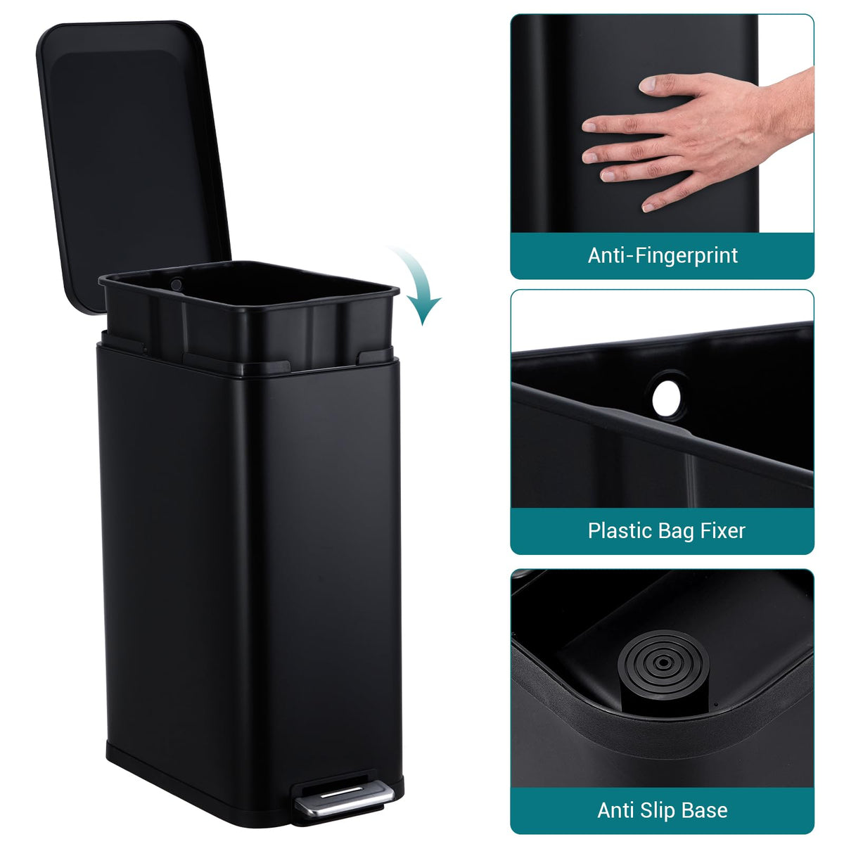 50L Slim Stainless Steel Trash Can with Lid X121