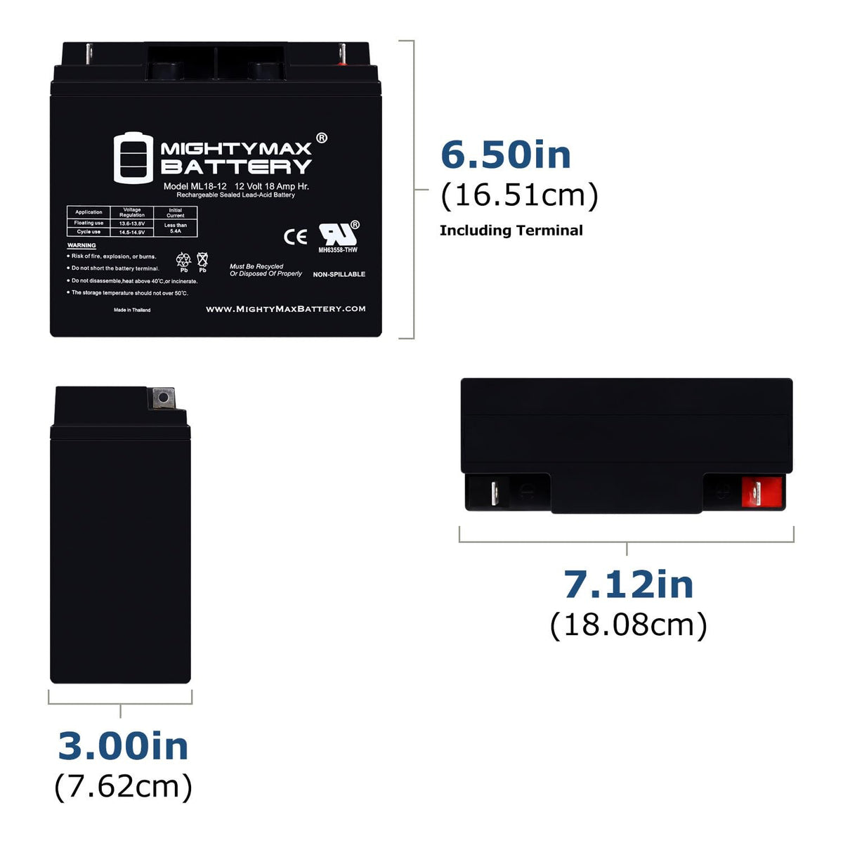 12 Volt 18 AH Rechargeable SLA AGM Battery A935478