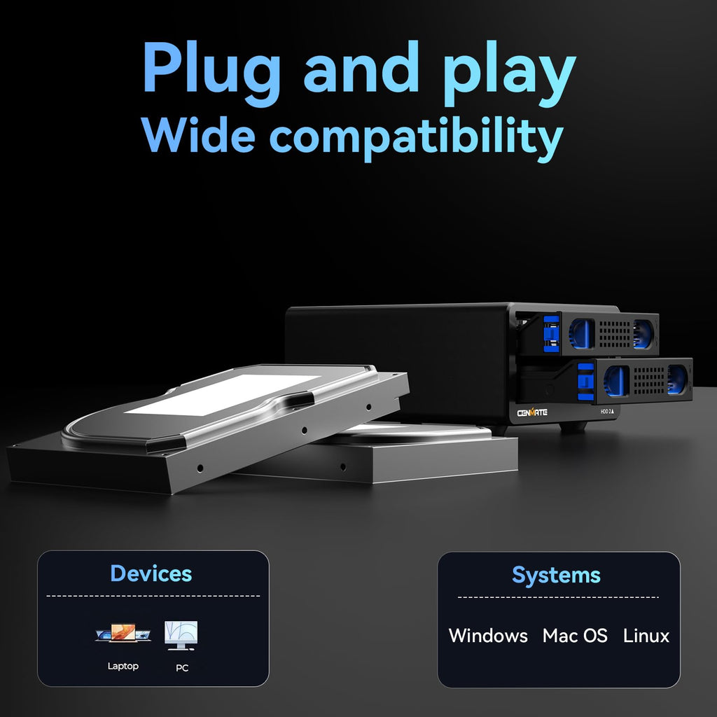 Aluminum 2 Bay Hard Drive Enclosure with Cooling Fan V56381