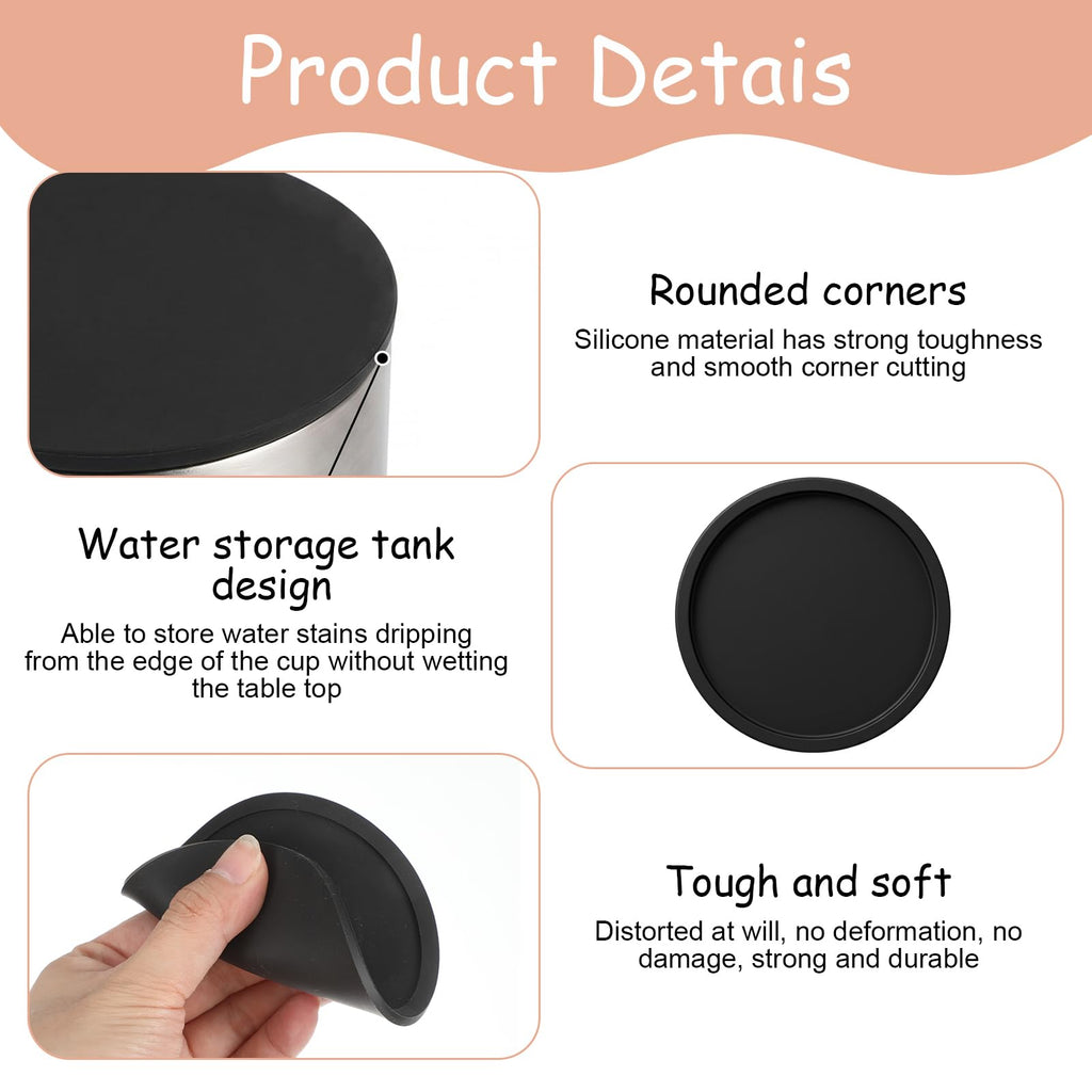 Black Set of 4 Round Silicone Coasters F841