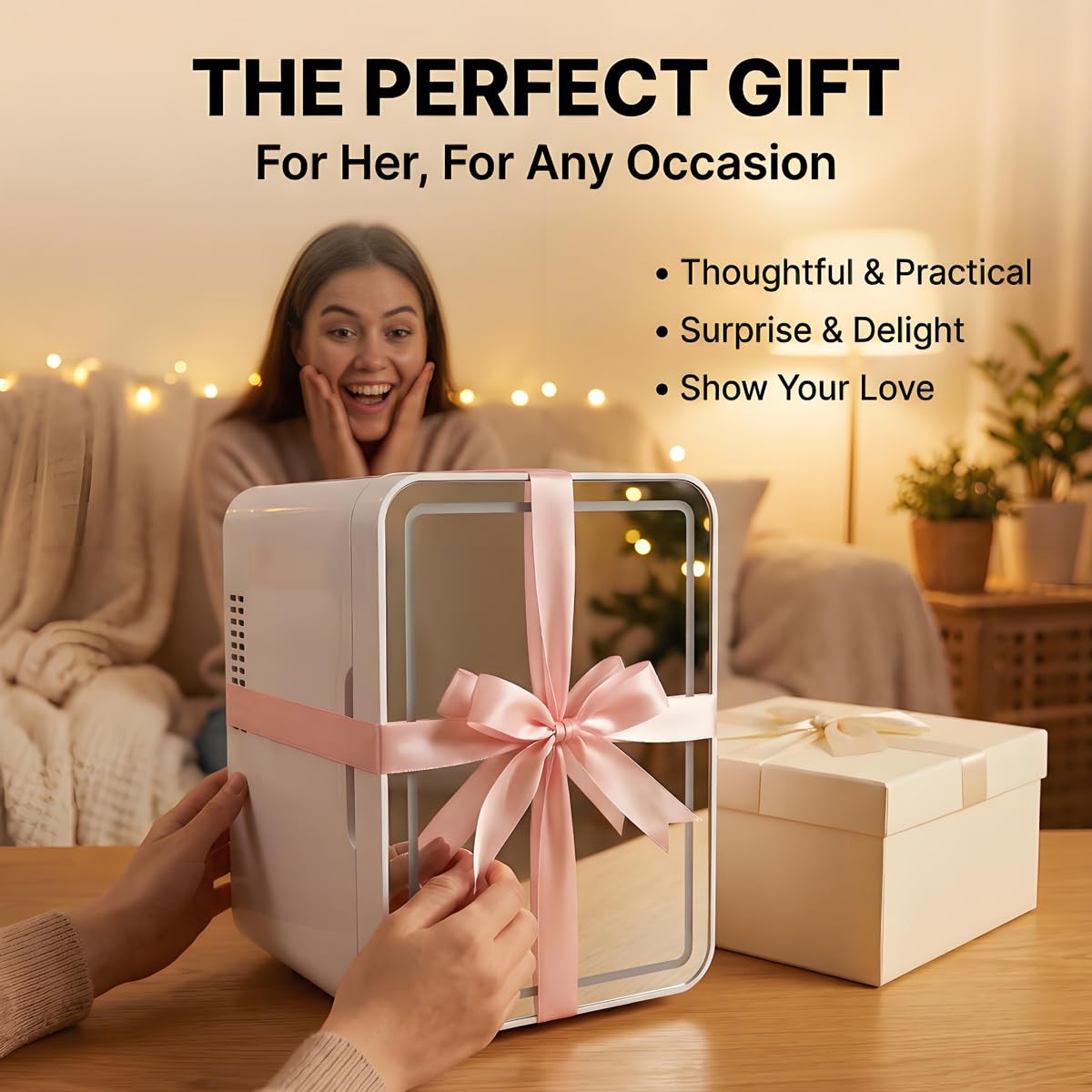4L Portable Mini Skincare Refrigerator with Dimmable LED Mirror I344108