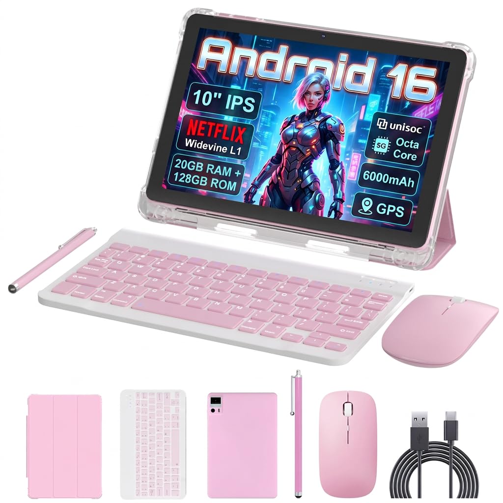 10 Inch 2 in 1 Tablet with Keyboard Kit & Case Pink U820