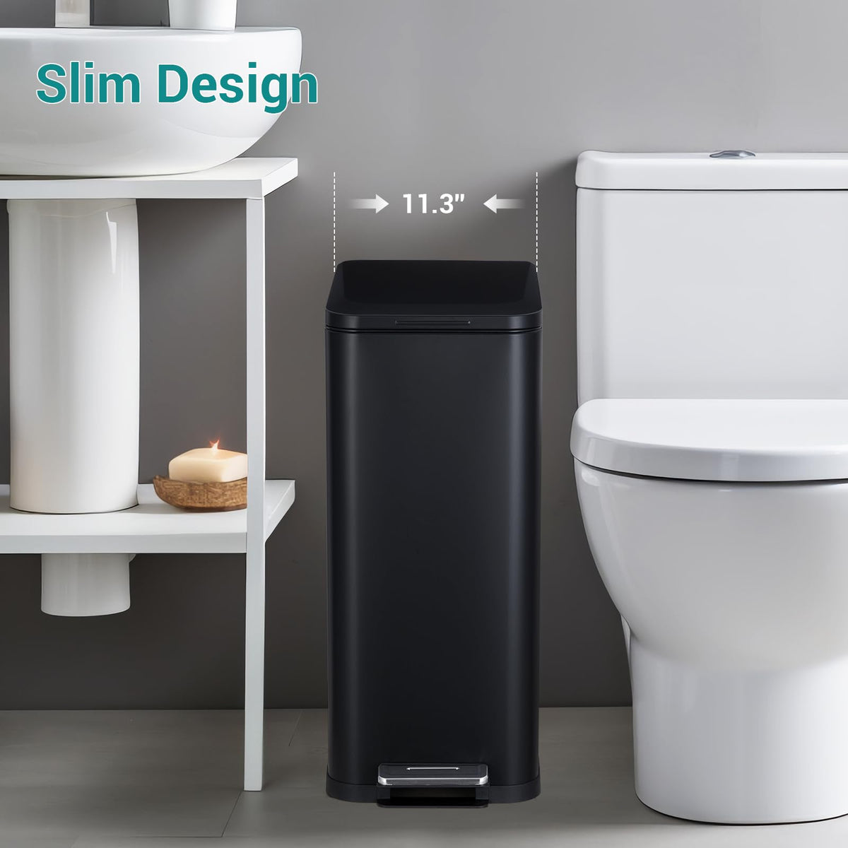 50L Slim Stainless Steel Trash Can with Lid X121