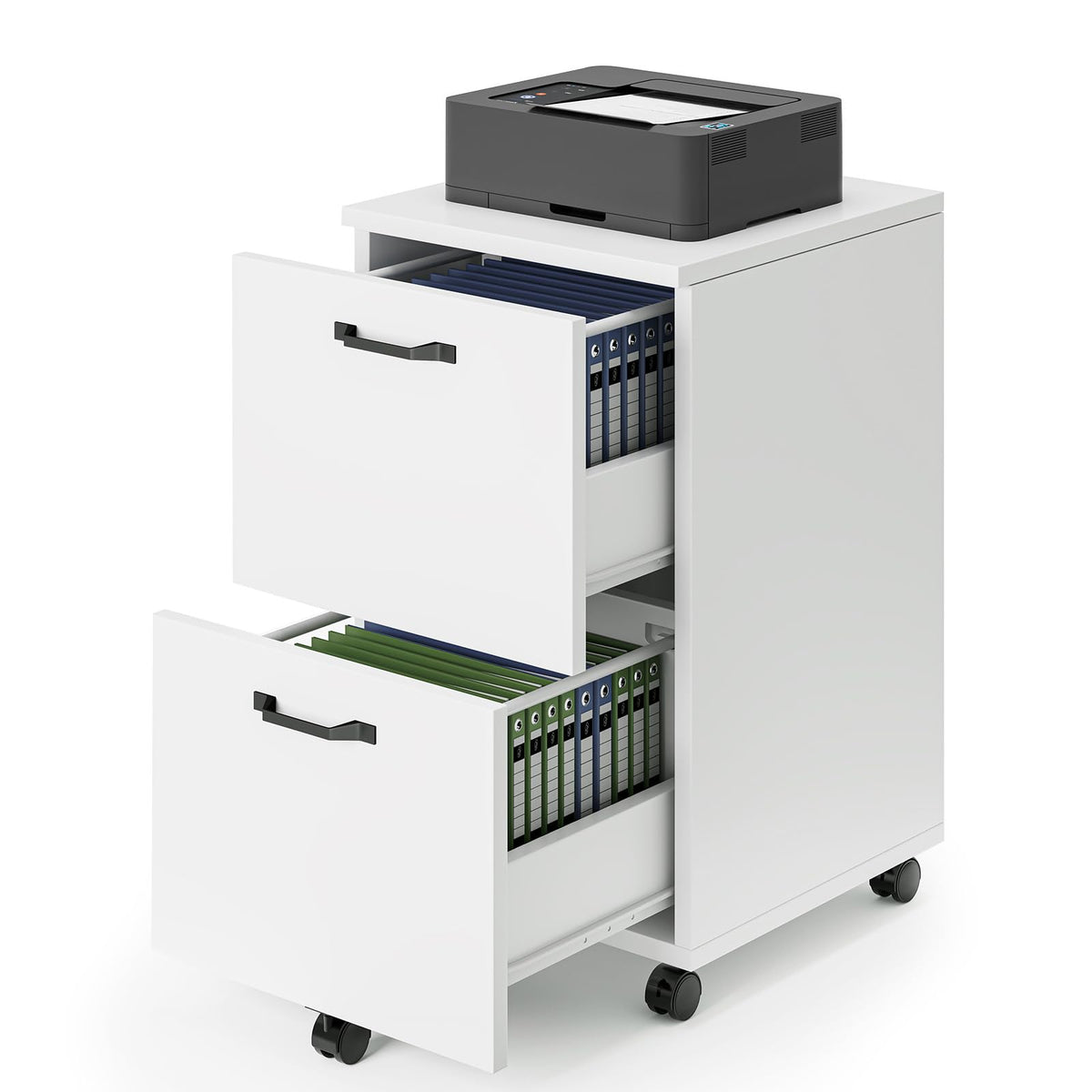 2 Drawer White Rolling Wood File Cabinet T2259