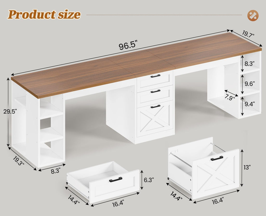 96.5" 2 Person Computer Desk with Storage Drawers O650924