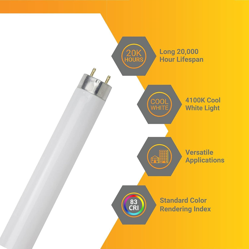 T8 Fluorescent Tube Light Bulb 25W 4100K Cool White G13 Pack of 30 L808728