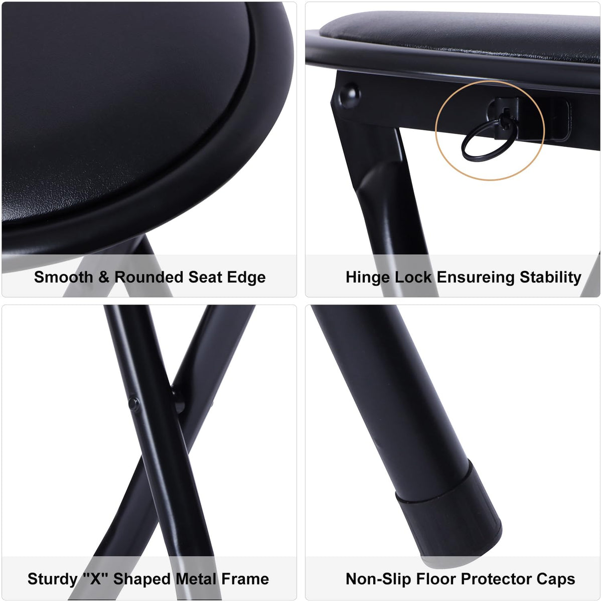 18" Black Folding Metal Stool W47989