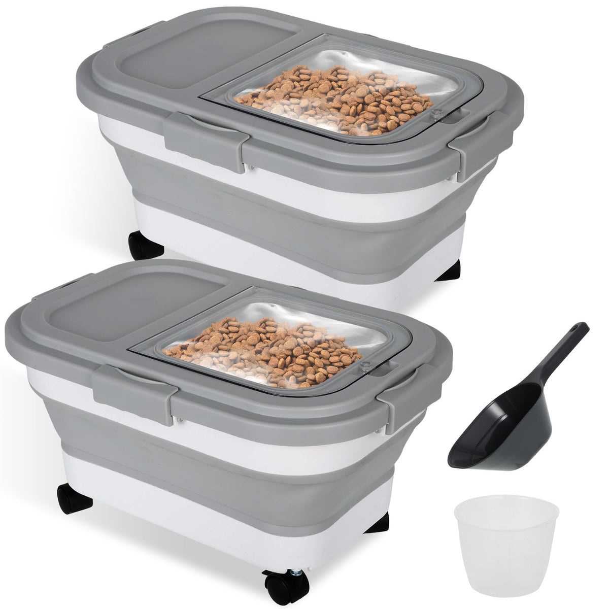 2 Pack 15Lbs Collapsible Airtight Pet Food Storage Container with Scoops Y59488