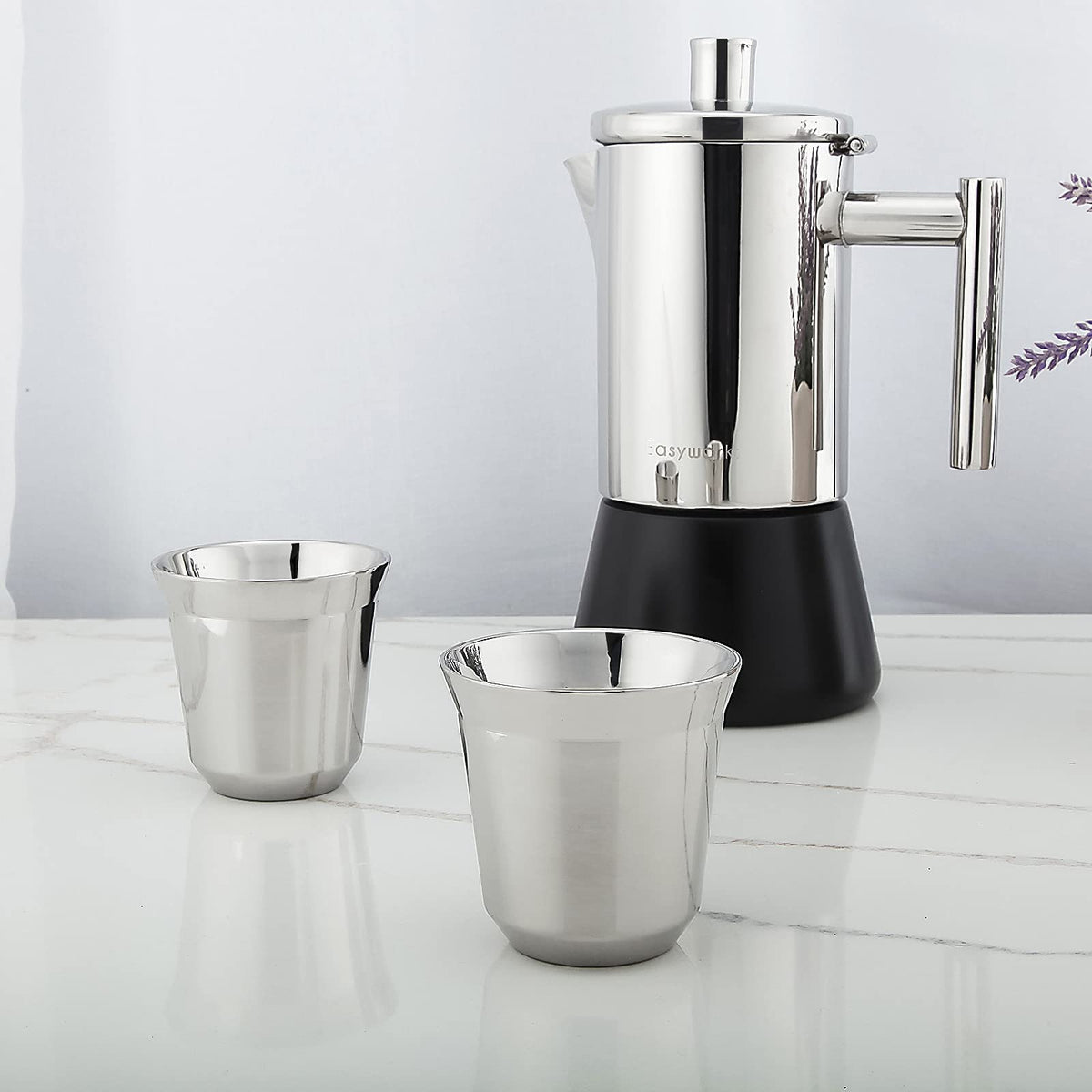 12 oz French Press with 5 oz Stainless Steel Espresso Cups Y903760