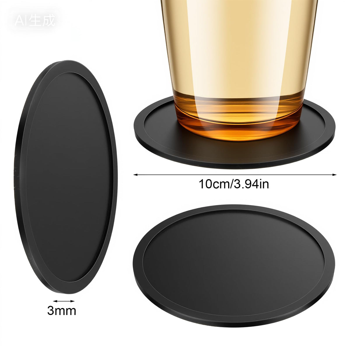 Black Set of 4 Round Silicone Coasters F841