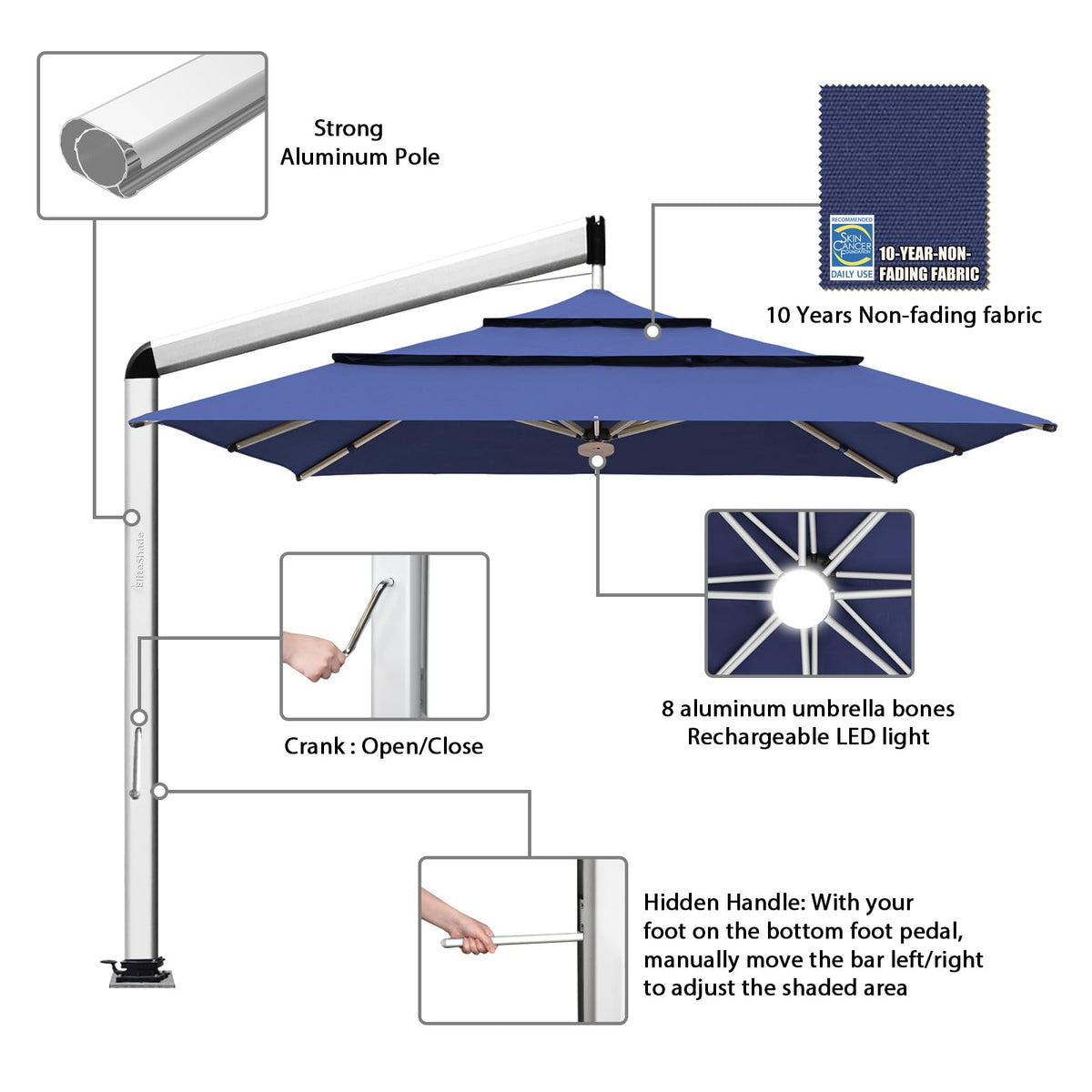 10x10FT Aluminum Cantilever Patio Umbrella with Light S424550