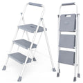 3 Step Ladder with Anti-Slip Pedal and Handrail, 800lbs, Grey J472351