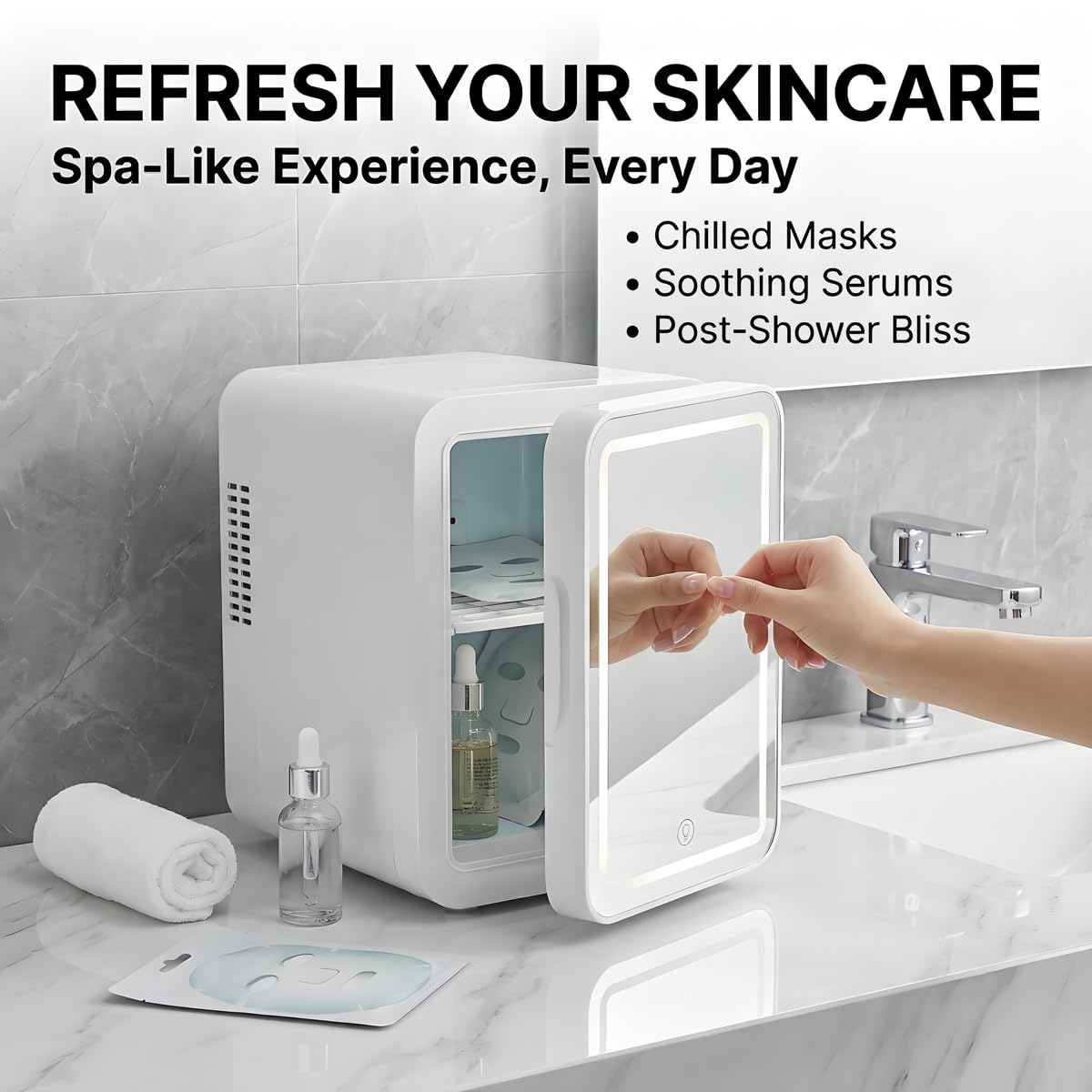 4L Portable Mini Skincare Refrigerator with Dimmable LED Mirror I344108