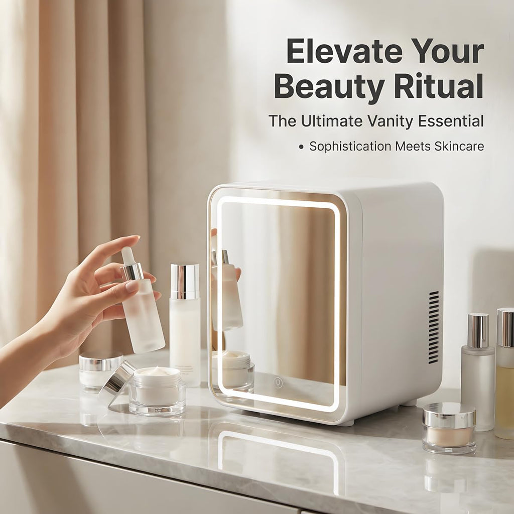 4L Portable Mini Skincare Refrigerator with Dimmable LED Mirror I344108