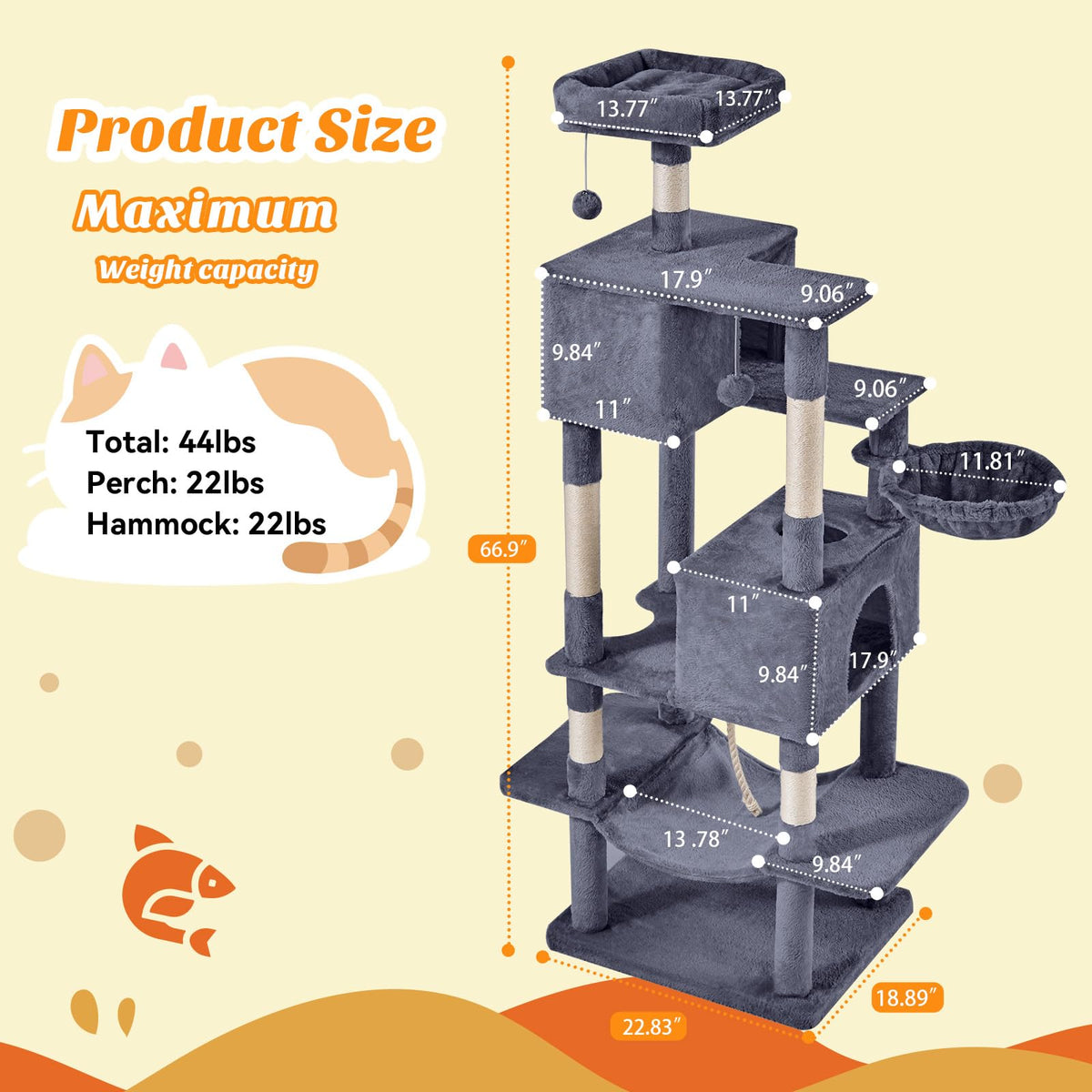 66 Inch Cat Tree Tower with Scratching Posts T864