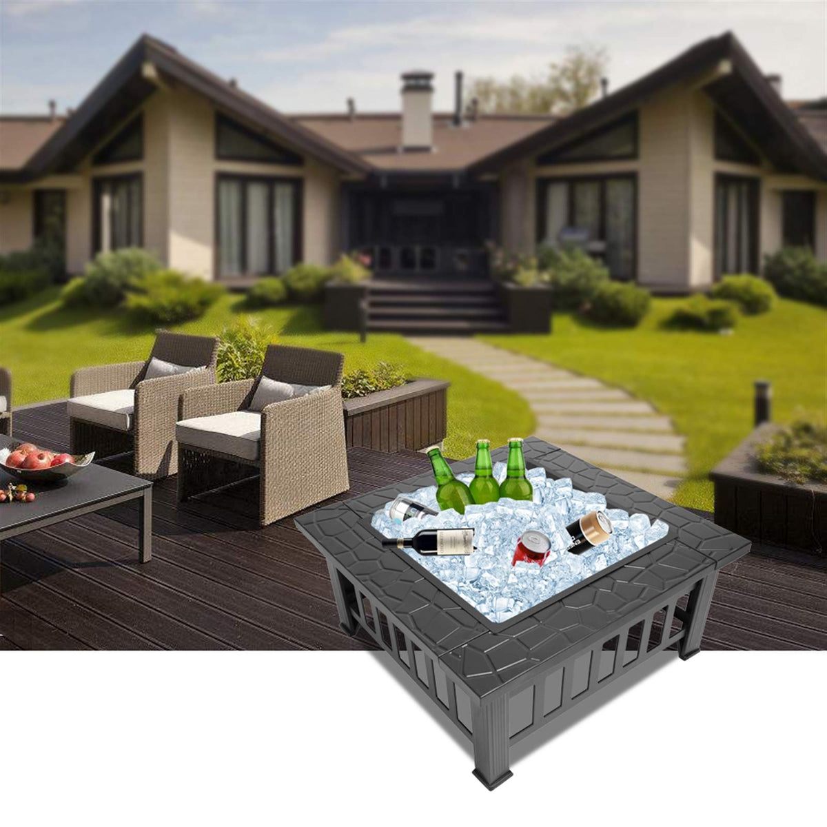 32in Square Metal Fire Pit Table J339707