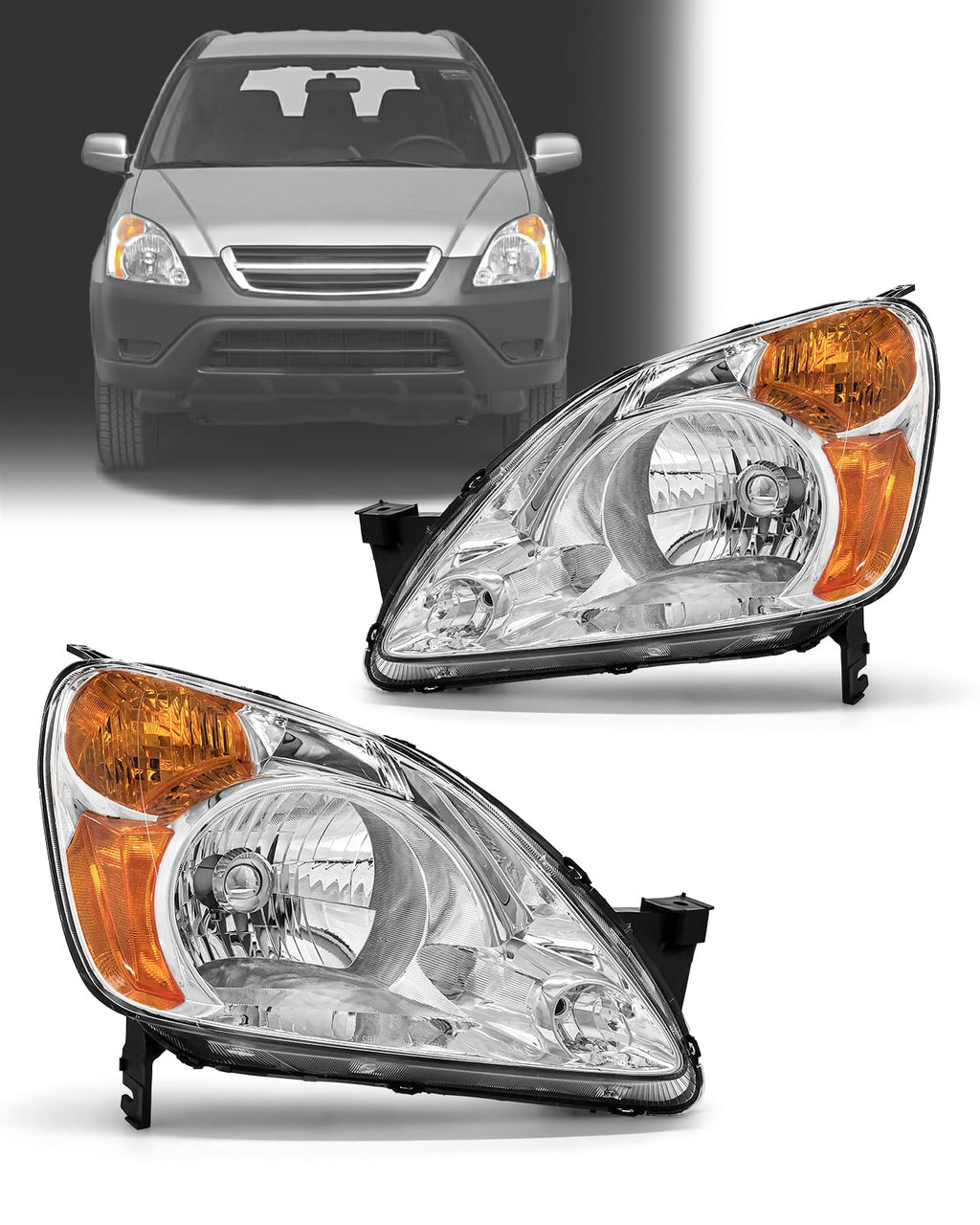 Headlamp Assembly with Chrome Housing Amber Reflector Driver and Passenger Sides X28374