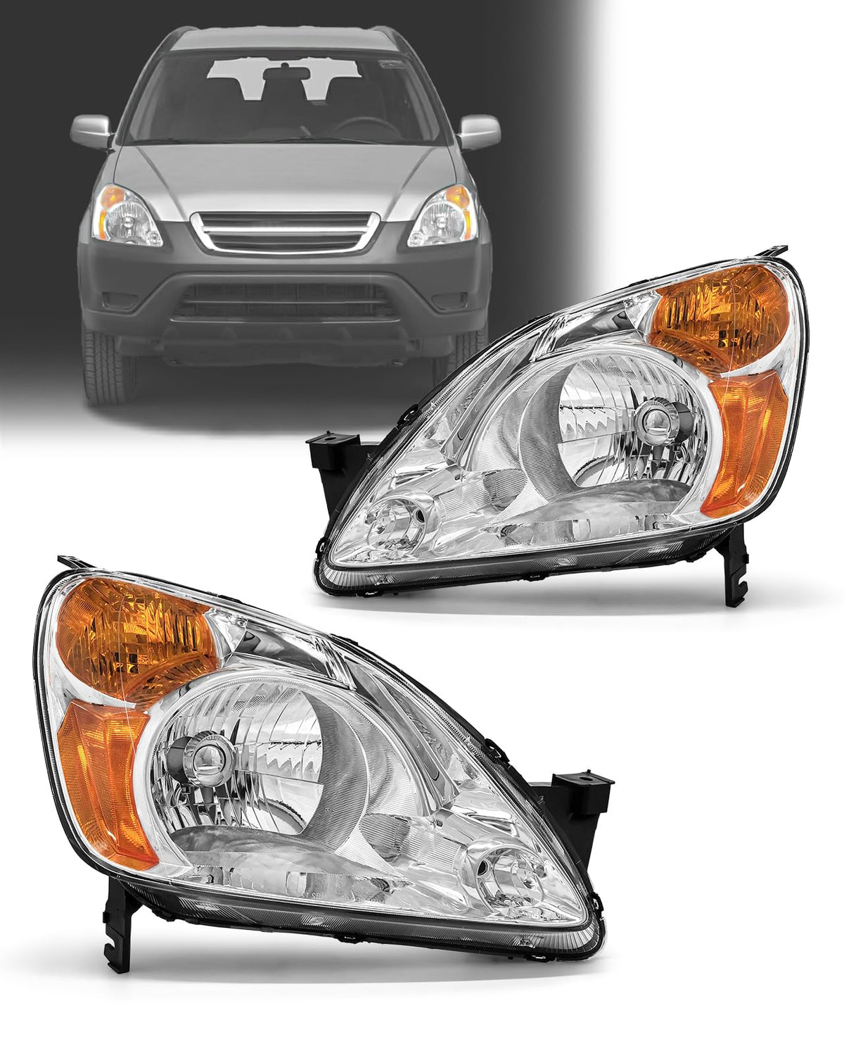 Headlamp Assembly with Chrome Housing Amber Reflector Driver and Passenger Sides X28374