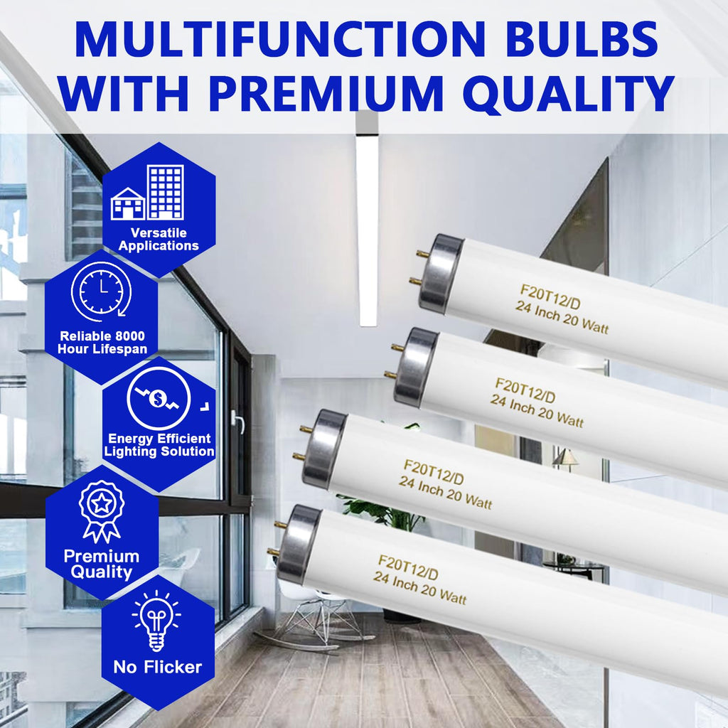 20 Watt T12 Fluorescent Tube Light Bulb Daylight 4 Count T98840