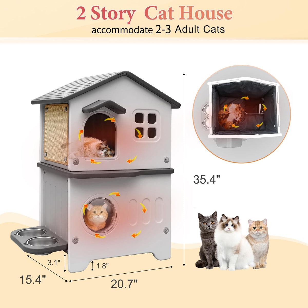 Insulated Outdoor Plastic Cat House with Cat Bowls J104198