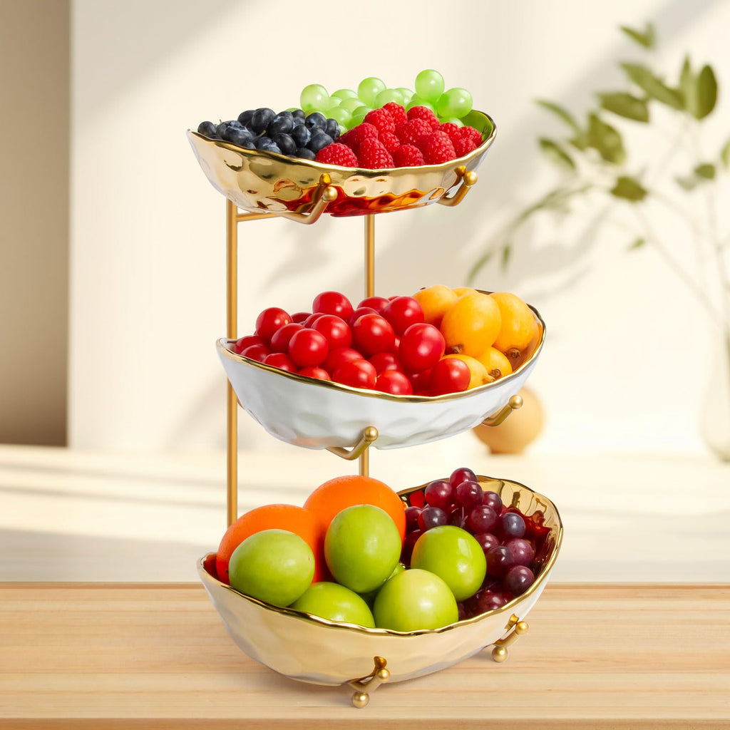 3 Tier Ceramic Fruit Basket with Metal Stand X185