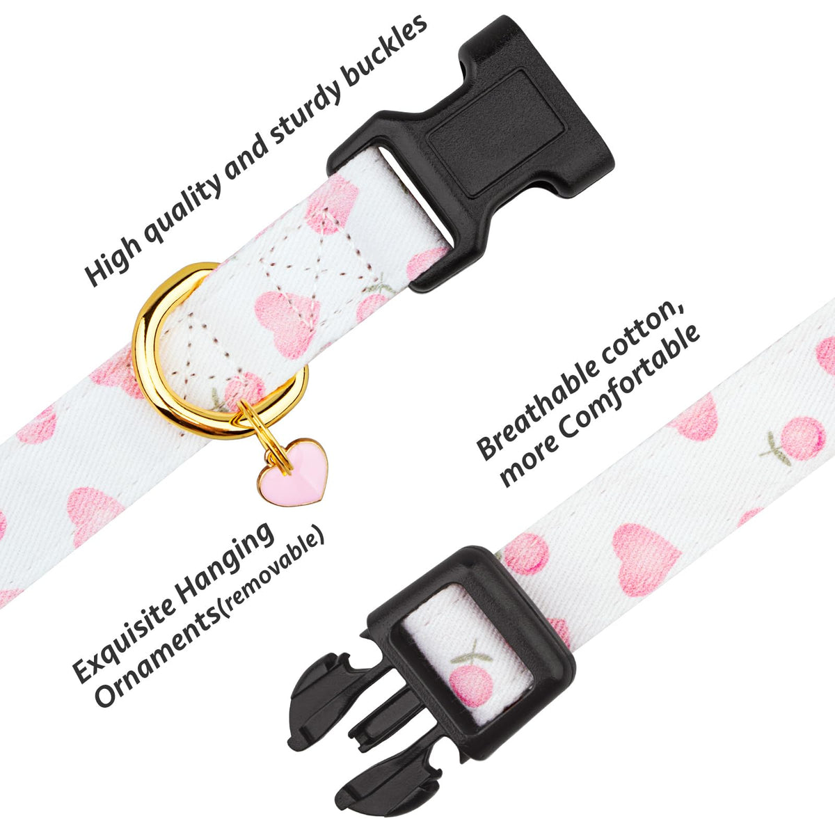 Cotton Dog Collar White and Pink Love Heart with Pendant Y85282