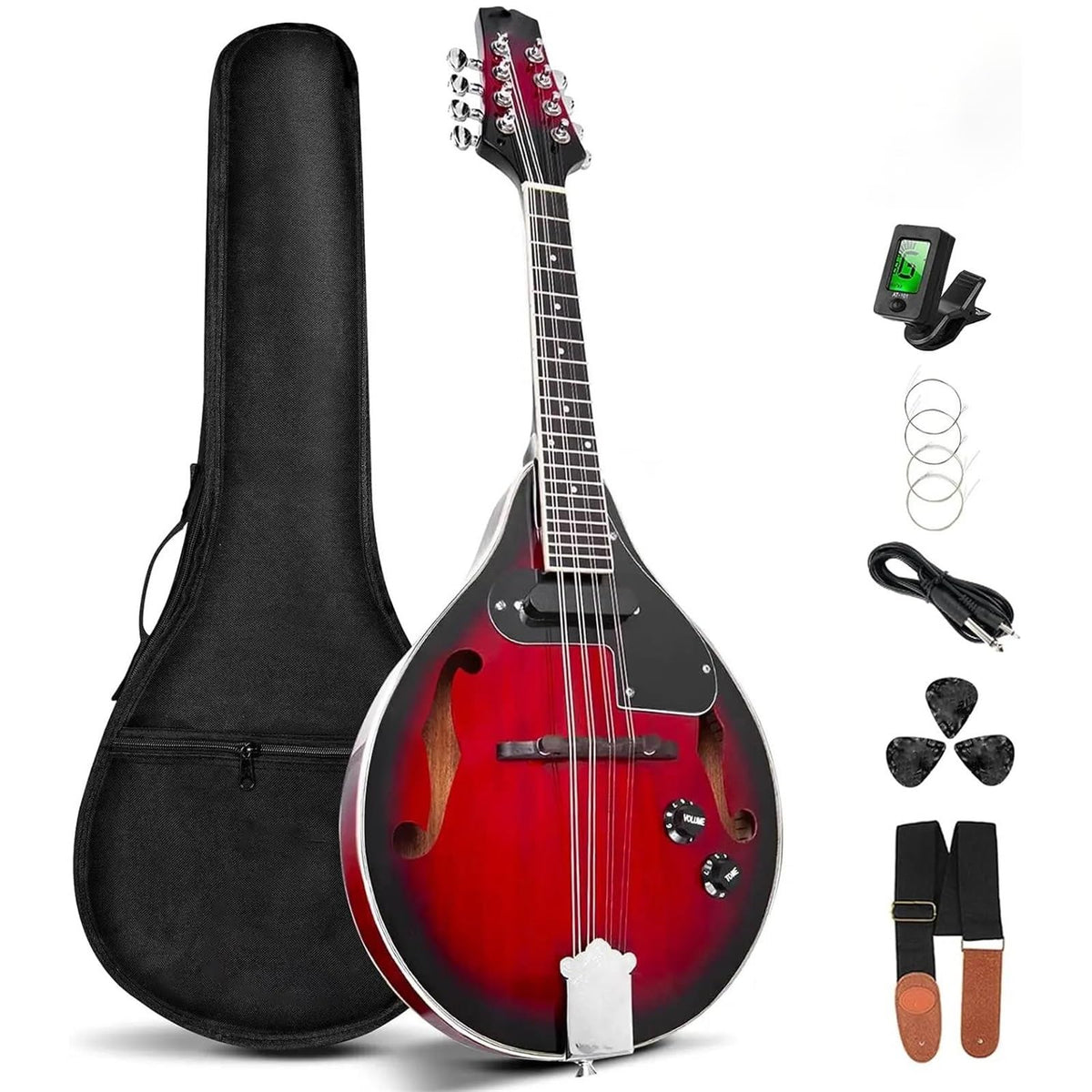 Acoustic Electric Mandolin Instrument Vintage Red Sunburst Mahogany Wood N880