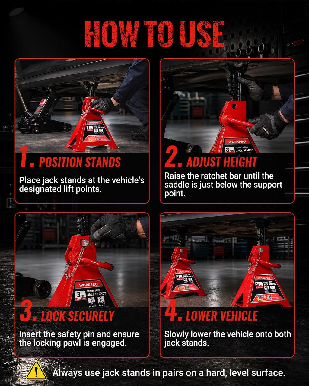 3 Ton Jack Stands with Double Lock, 1 Pair S100