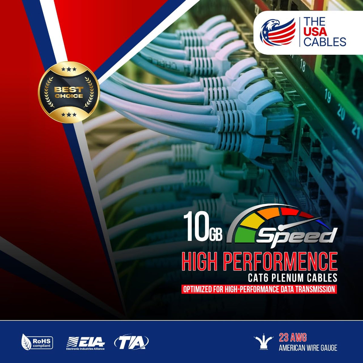 Cat6 Plenum Ethernet Cable 1000FT CMP Rated 23AWG Solid Conductor UTP Blue X69792