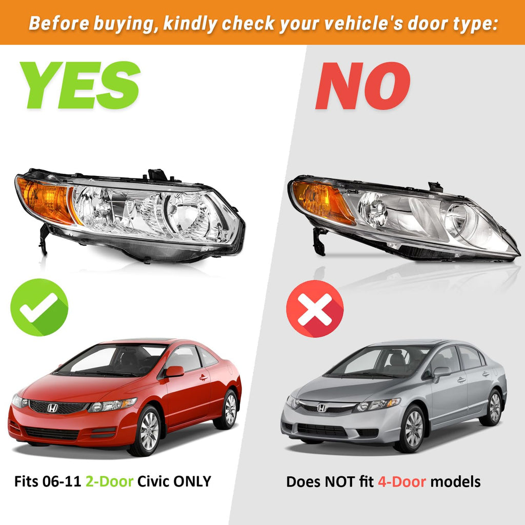 Headlight Assembly Pair Chrome Housing Amber Reflector K244108
