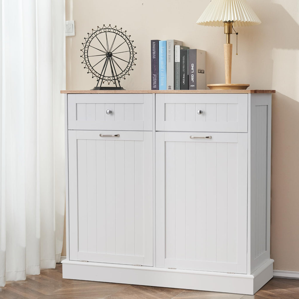White 2x13 Gallons Tilt Out Trash Can Cabinet Y680600