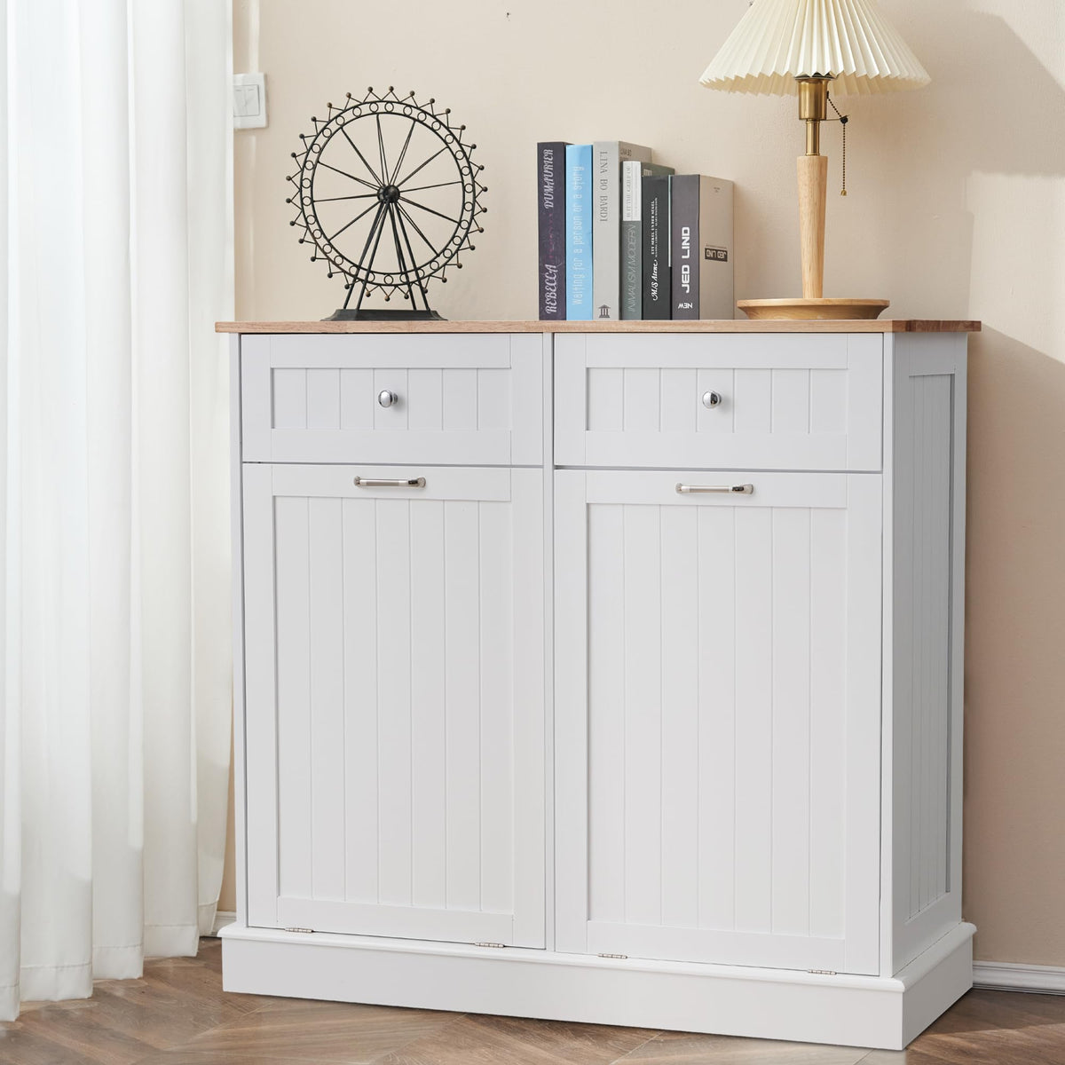 White 2x13 Gallons Tilt Out Trash Can Cabinet Y680600