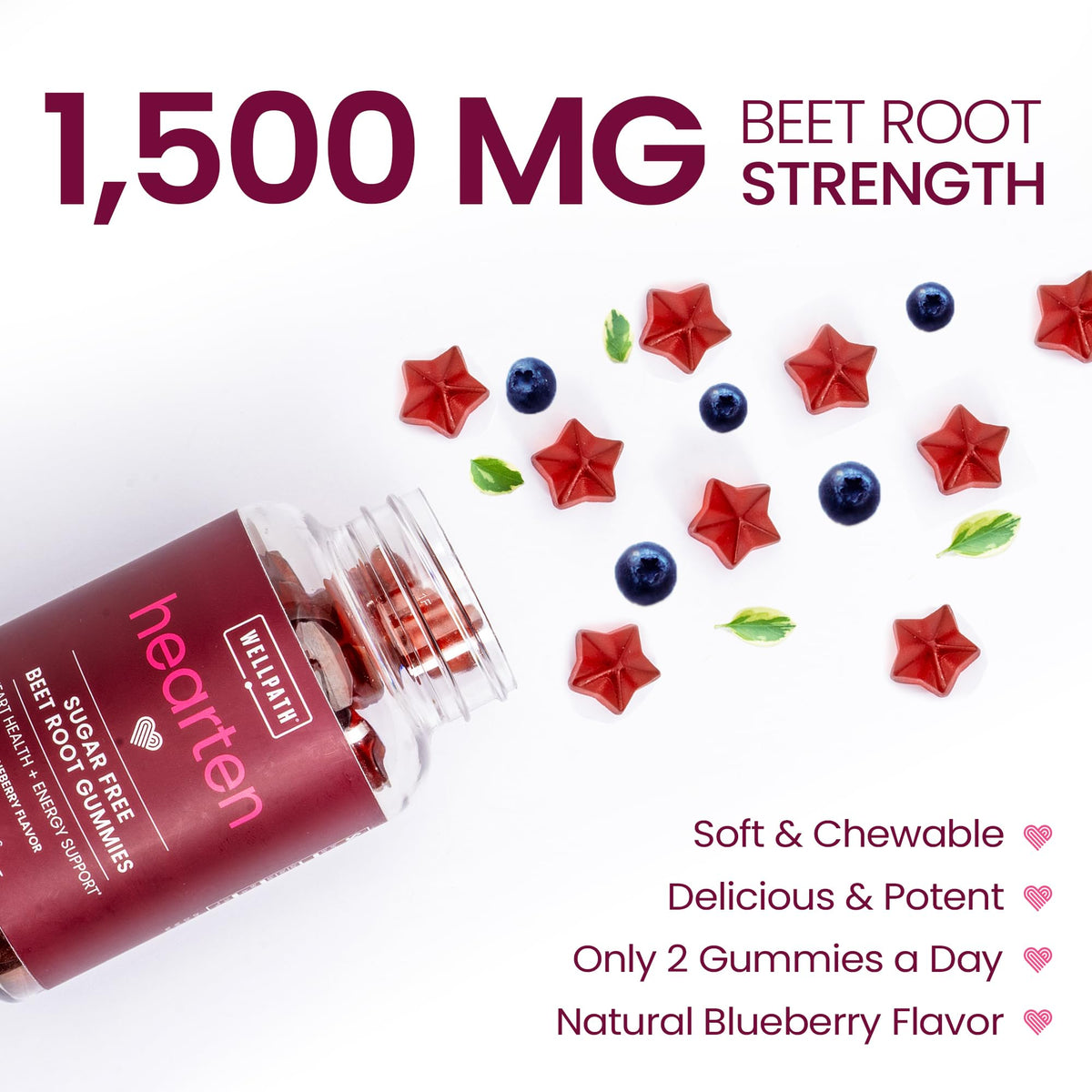 Sugar Free 1500 mg Blueberry Flavor Beet Root Gummies 60 Ct V17933